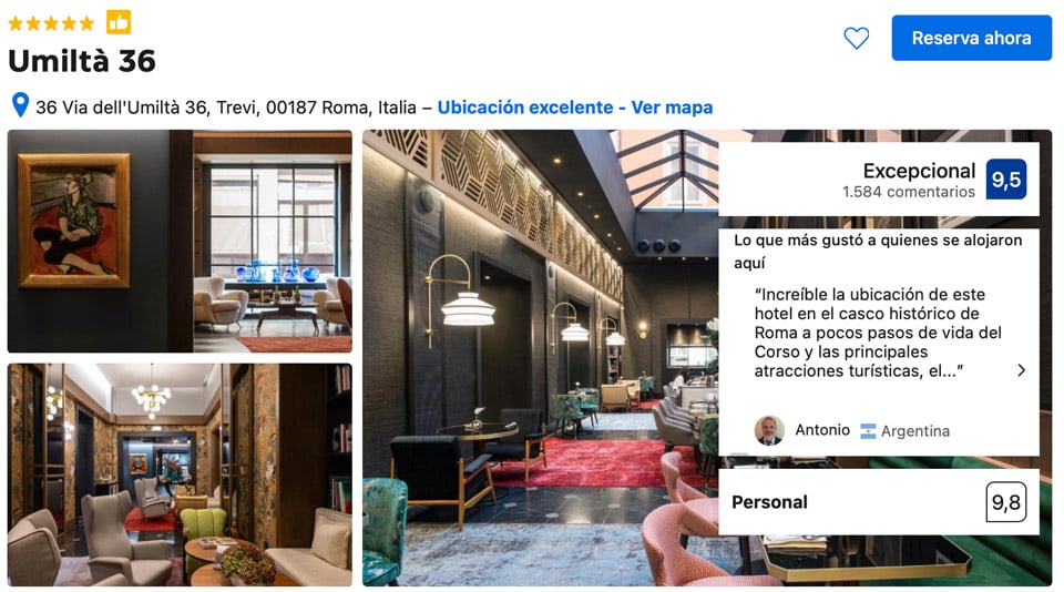 Umiltà Hotel de 5 estrellas en Roma