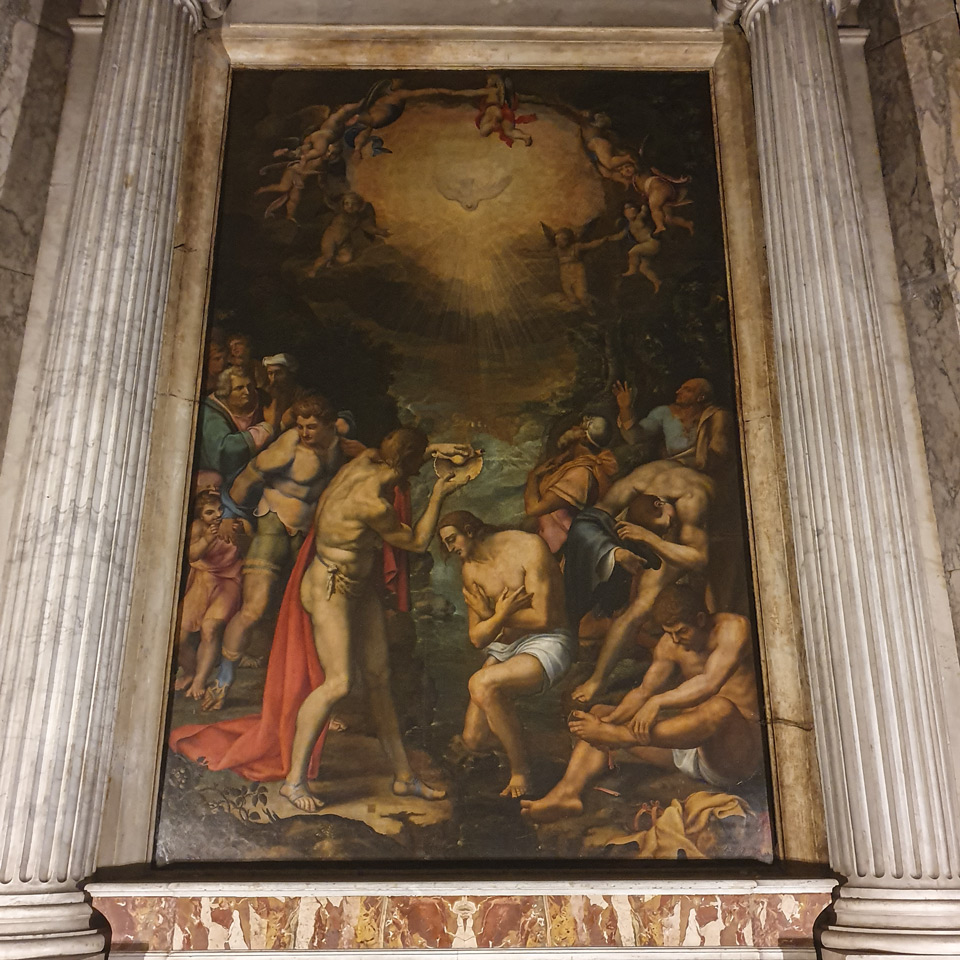 Bautismo de Cristo de Giulio Mazzoni en la capilla Ricci de San Pietro in Montorio