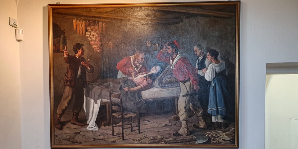 Pintura de Giuseppe Garibaldi junto a Anita agonizante en el Museo de la República Romana