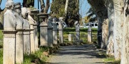 Marble busts of Italian patriots lining the tree-shaded Janiculum promenade in Rome