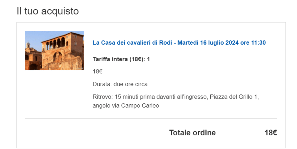 entrada para la visita a la casa dei cavaglieri